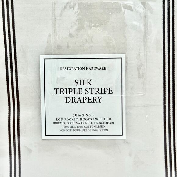 Restoration Hardware Silk Triple Stripe Drapery Panel 50" x 96" Sand New - Picture 2 of 8